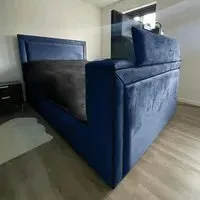 Bisham Double TV Bed Frame - Blue, Velvet