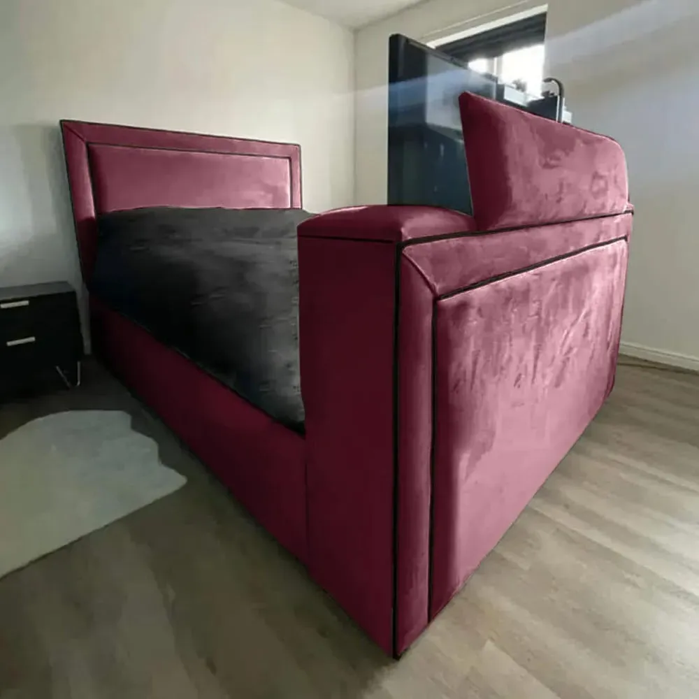 Bisham Double TV Bed Frame - Brown, Velvet