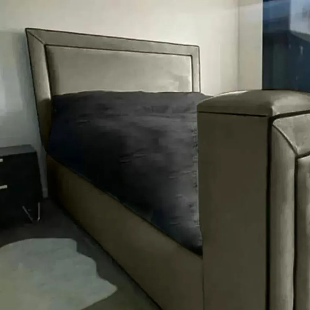 Bisham Double TV Bed Frame - Grey, Velvet