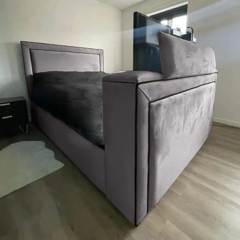 Bisham Double TV Bed Frame - Silver, Velvet