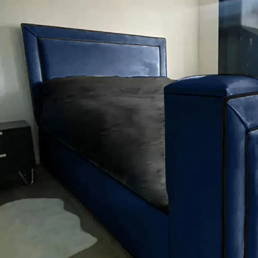 Bisham King Size TV Bed Frame - Blue, Velvet