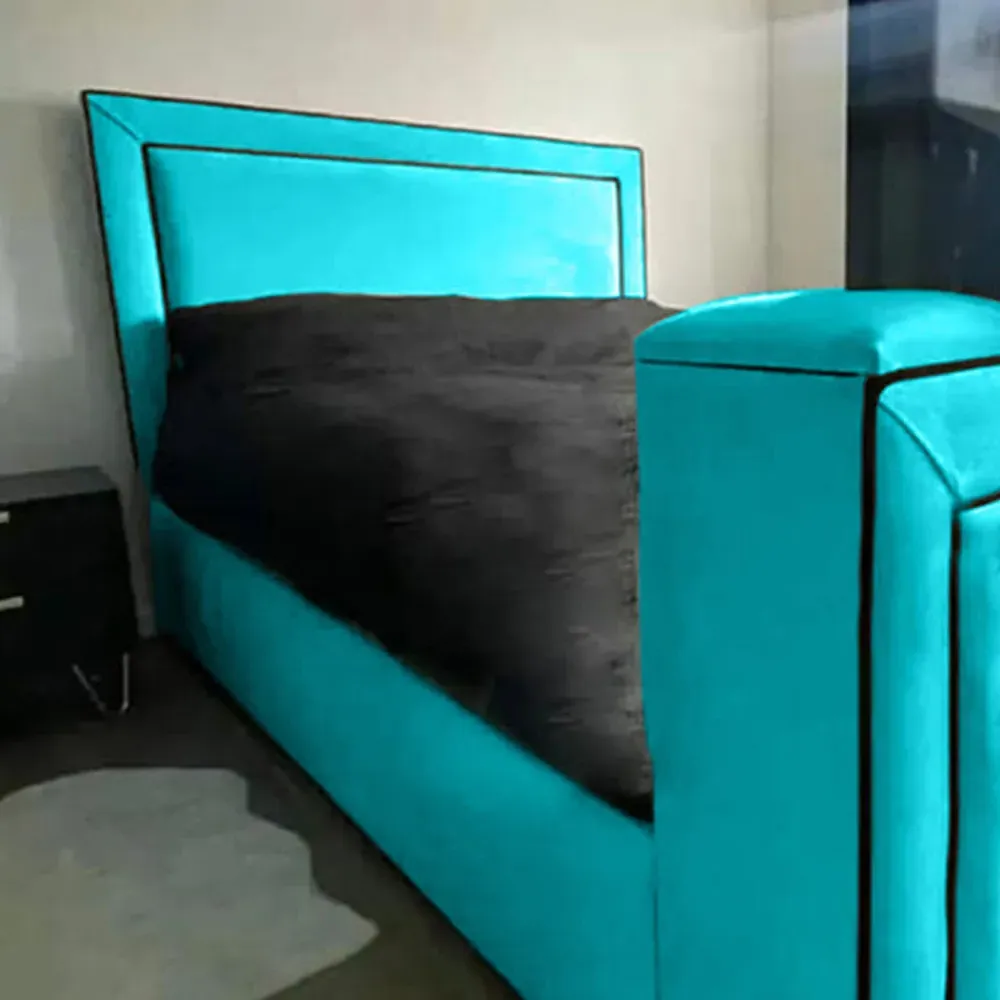 Bisham King Size TV Bed Frame - Teal, Velvet