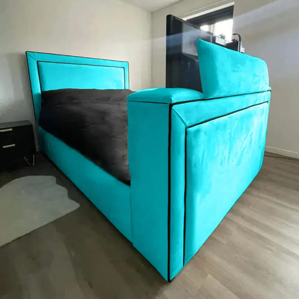Bisham King Size TV Bed Frame - Teal, Velvet