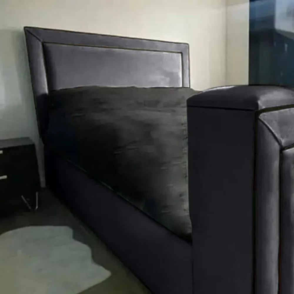 Bisham King Size TV Bed Frame with Remote - Grey, Velvet