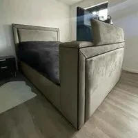 Bisham King TV Bed Frame - Grey, Velvet