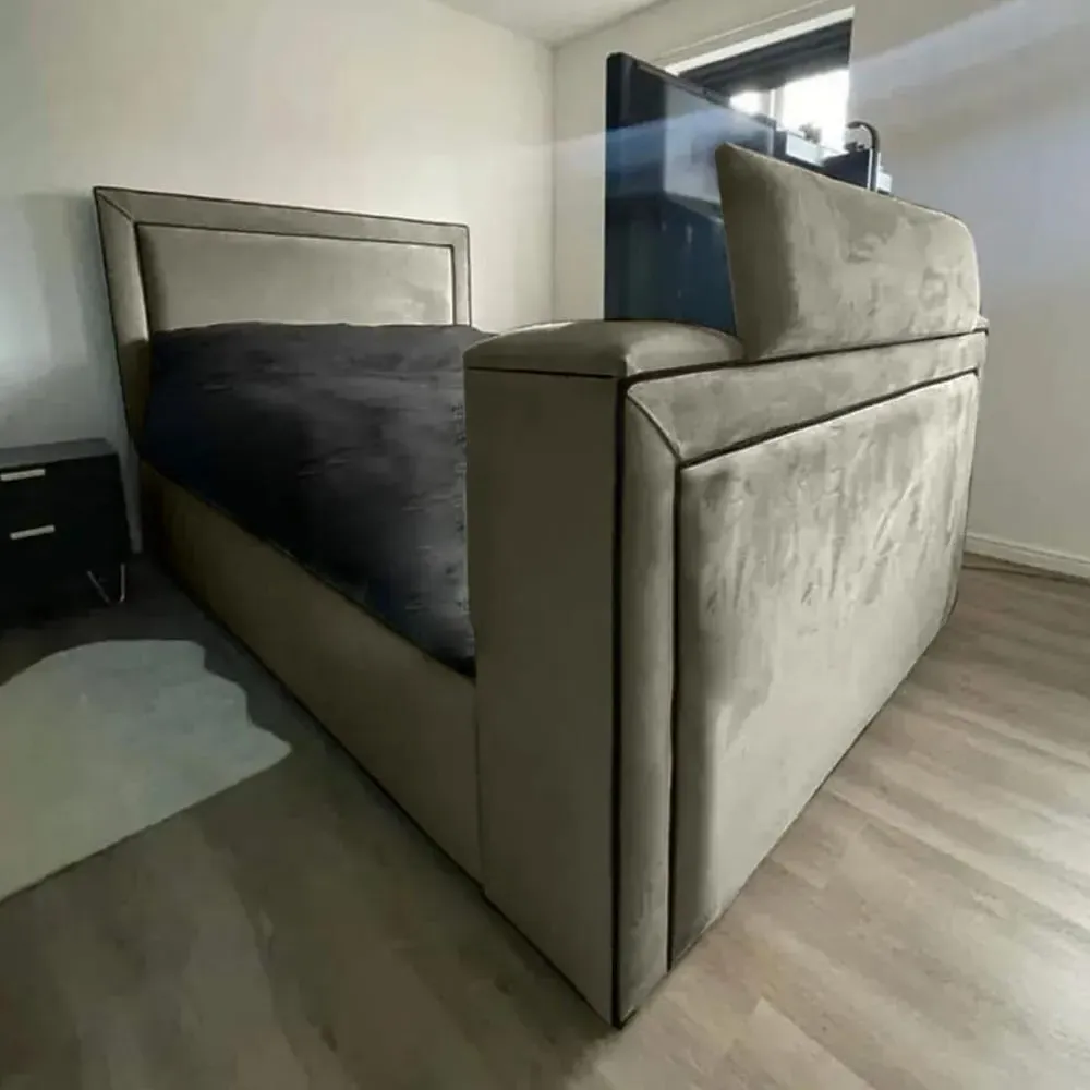 Bisham King TV Bed Frame - Grey, Velvet