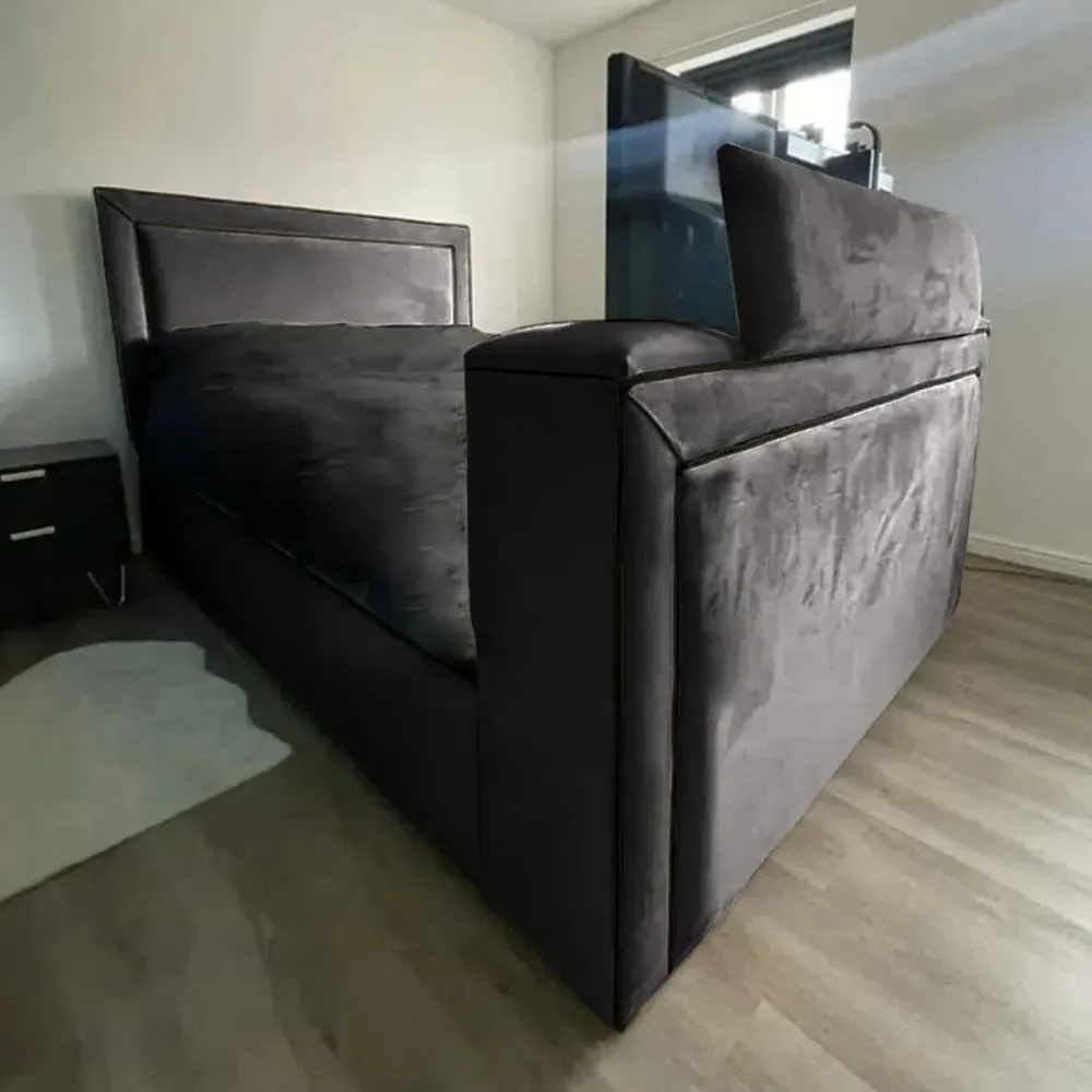 Bisham Super King Size TV Bed Frame - Black, Velvet