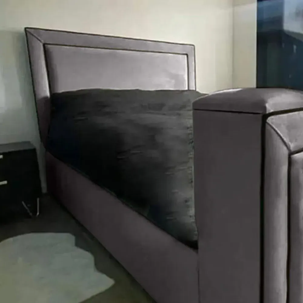 Bisham Super King Size TV Bed Frame with Remote - Silver, Velvet