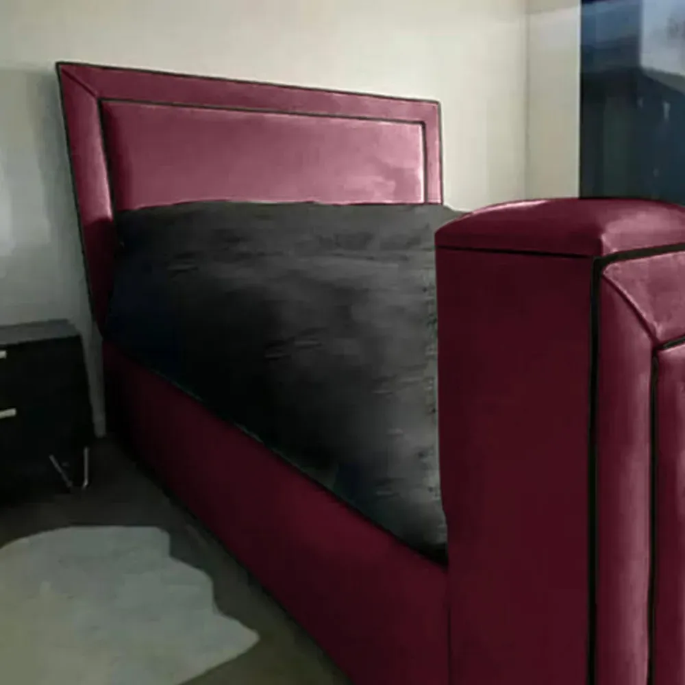 Bisham Super King TV Bed Frame - Maroon, Velvet