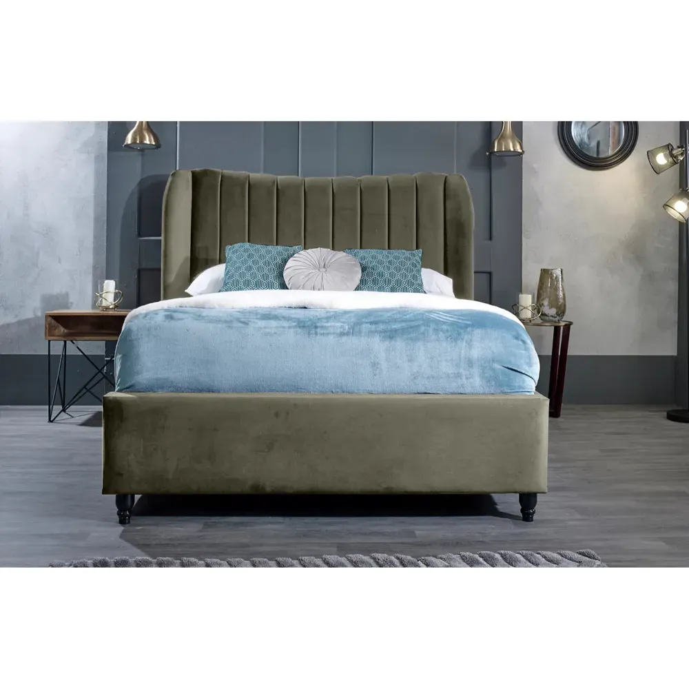 Carli Double Bed Frame with Lined Headboard - Grey, Velvet