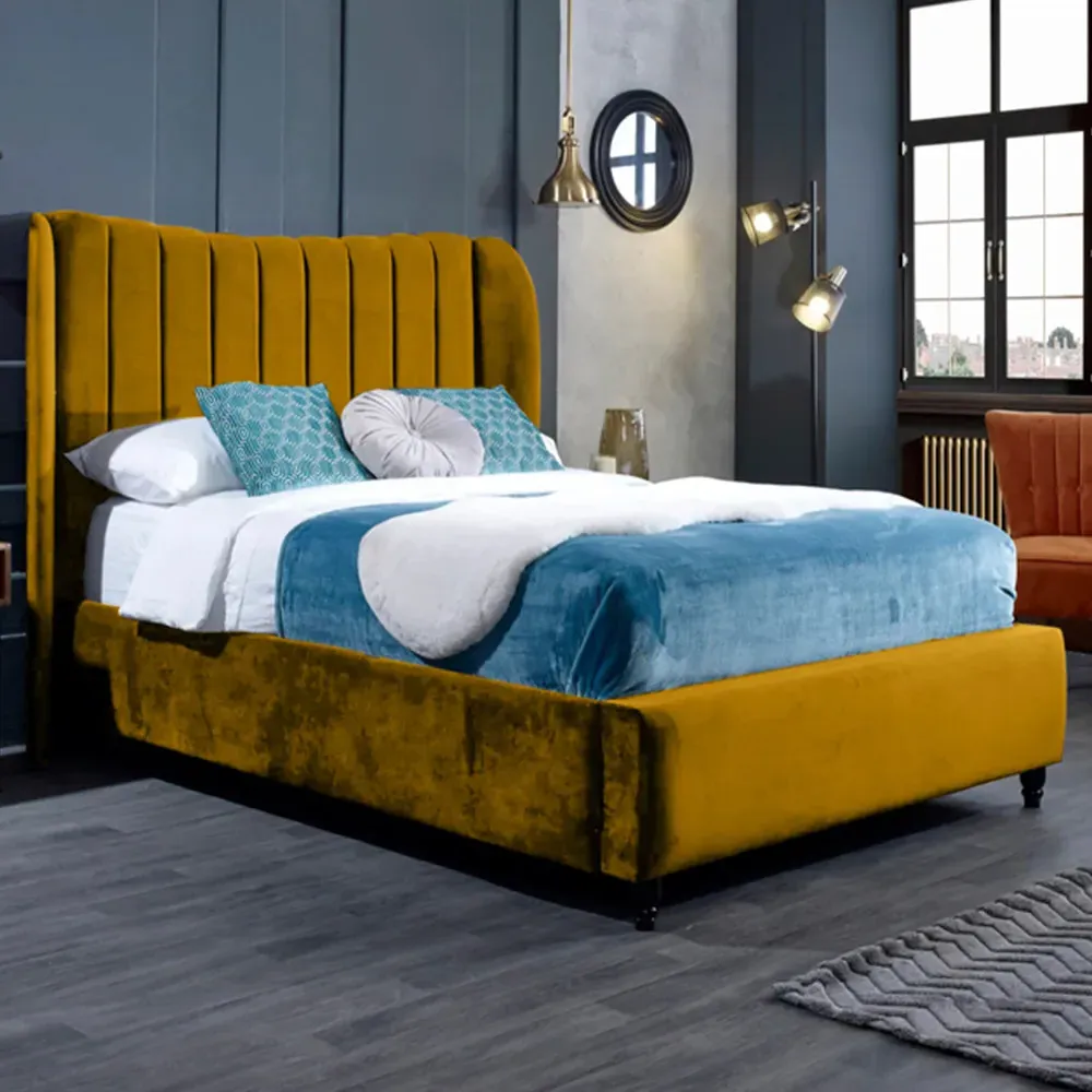 Carli King Size Bed Frame with Lined Headboard - Orange, Velvet