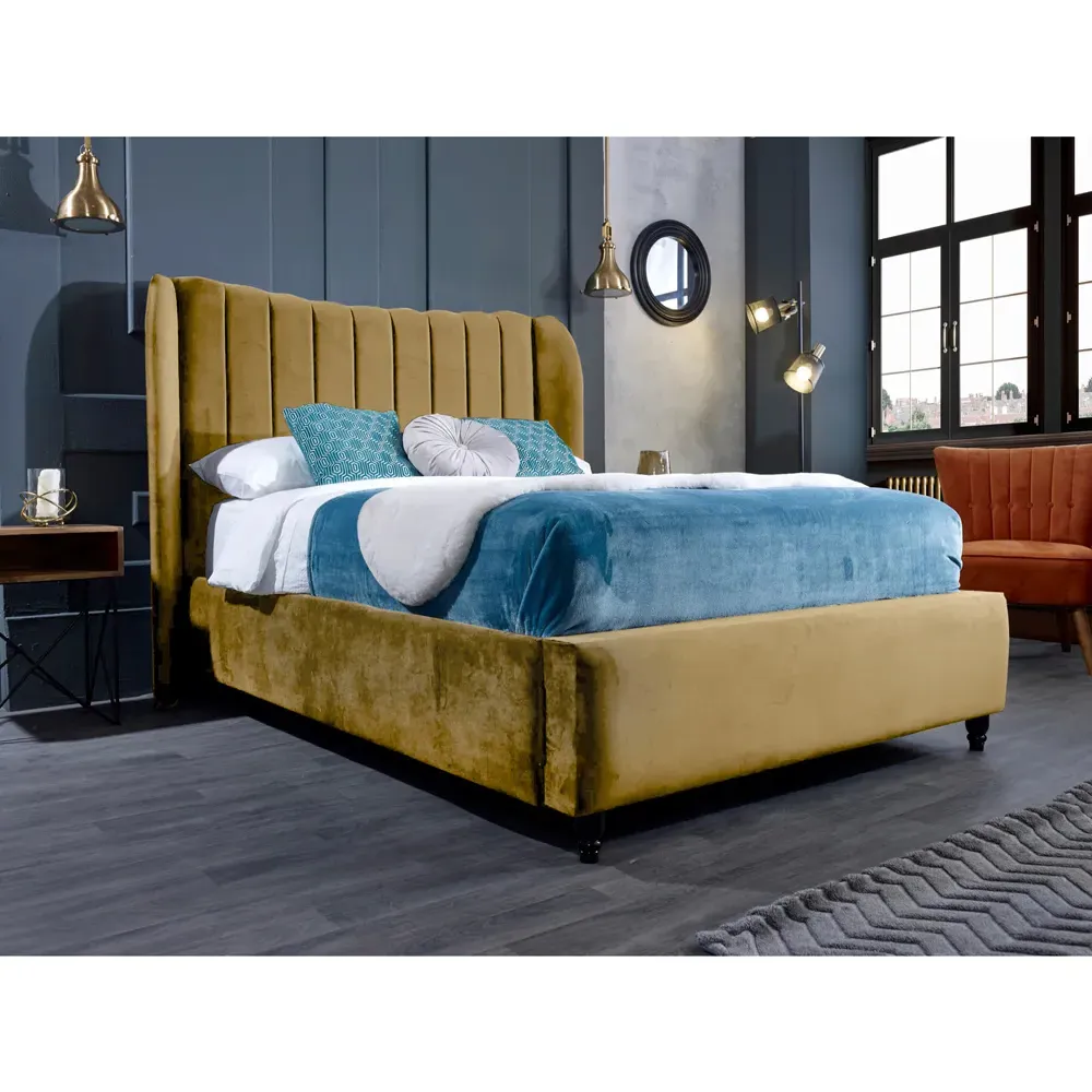 Carli Super King Size Bed Frame with Lined Headboard - Beige, Velvet