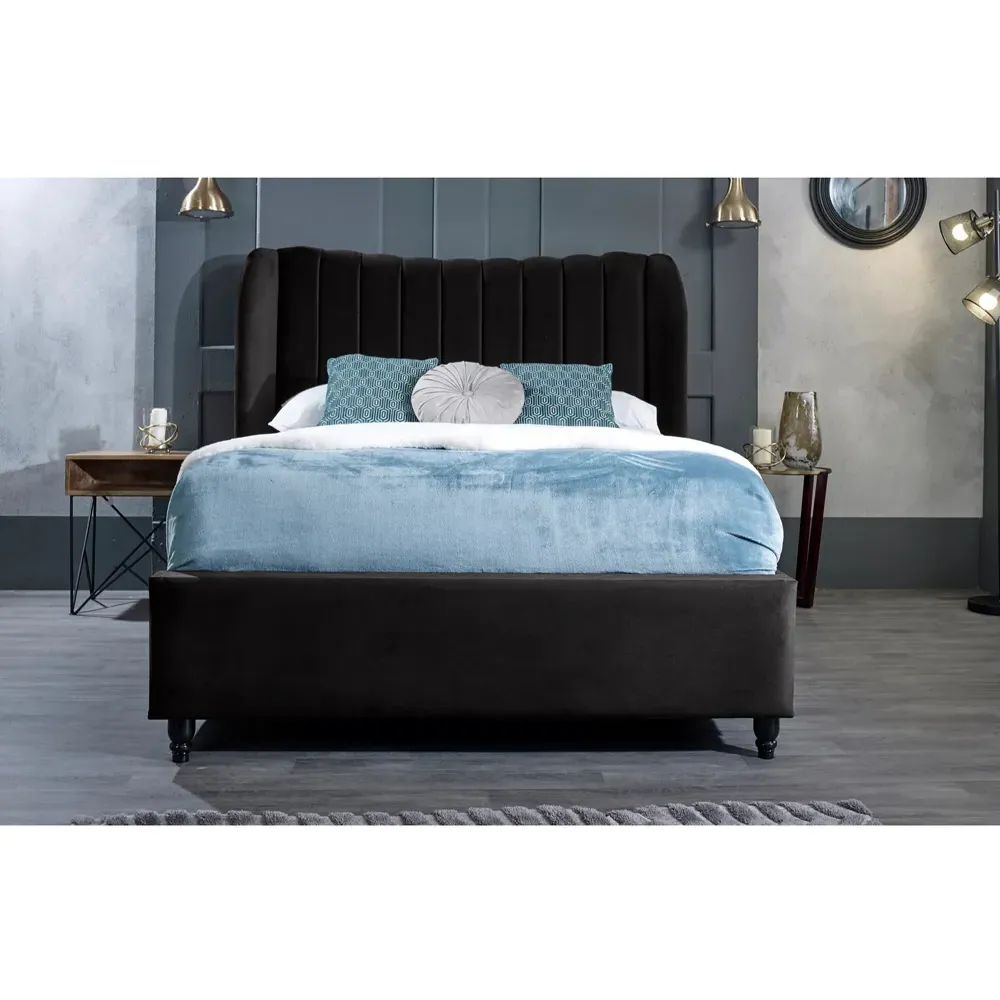 Carli Super King Size Bed Frame with Lined Headboard - Black, Velvet