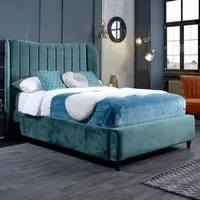 Carli Super King Size Bed Frame with Lined Headboard - Blue, Velvet