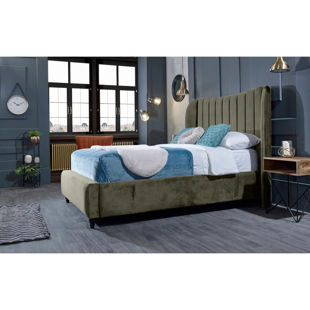 Carli Super King Size Bed Frame with Lined Headboard - Grey, Velvet