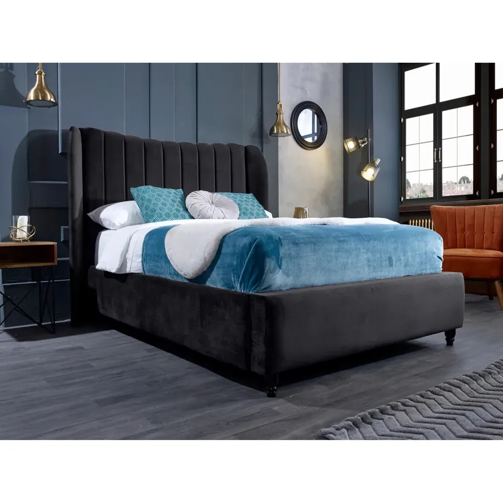 Carli Super King Size Bed Frame with Lined Headboard - Grey, Velvet