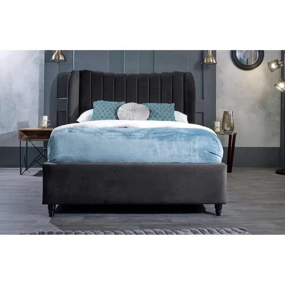 Carli Super King Size Bed Frame with Lined Headboard - Grey, Velvet