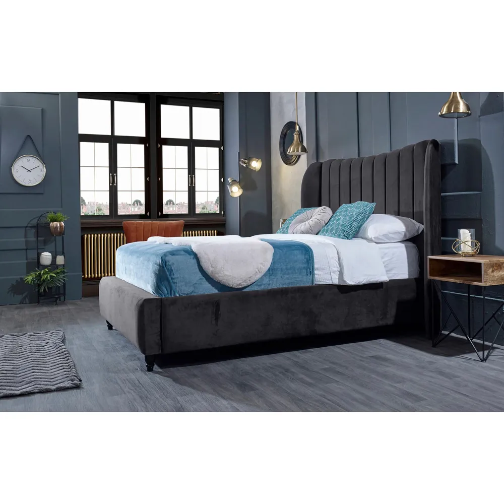 Carli Super King Size Bed Frame with Lined Headboard - Grey, Velvet