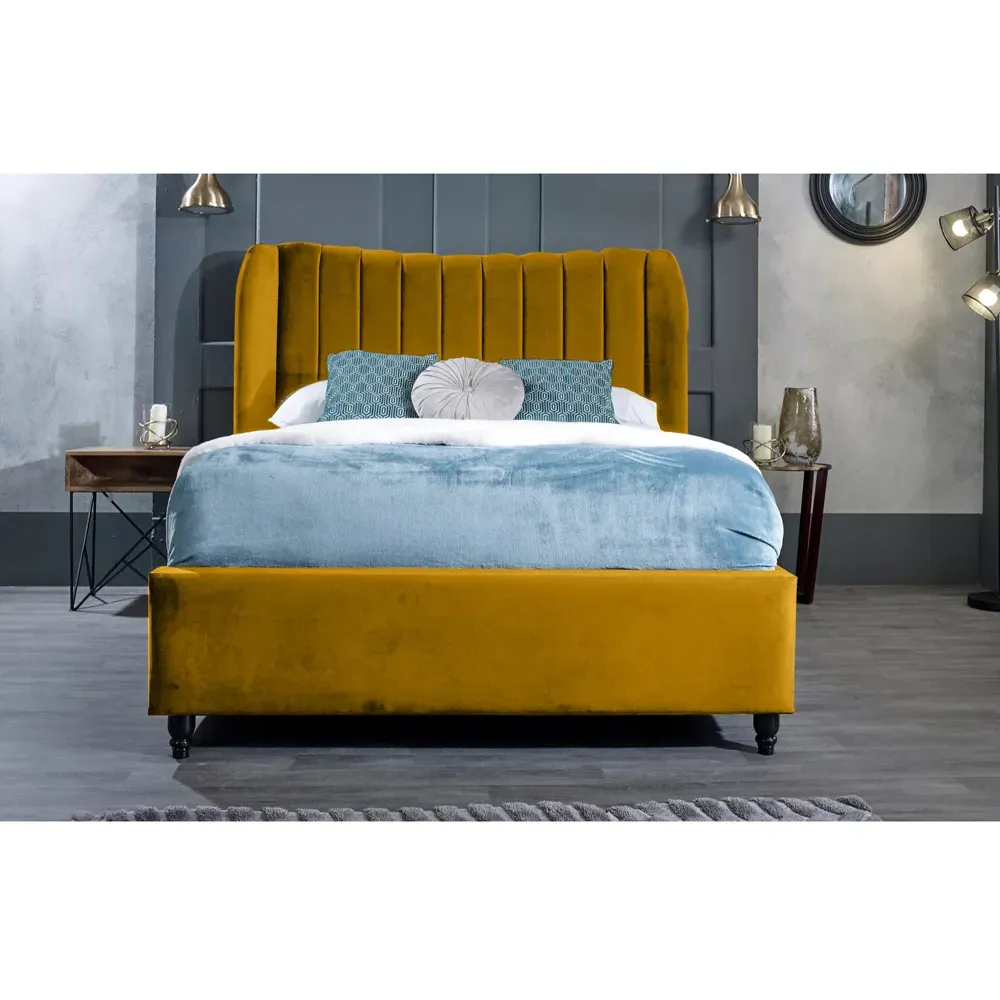Carli Super King Size Bed Frame with Lined Headboard - Orange, Velvet