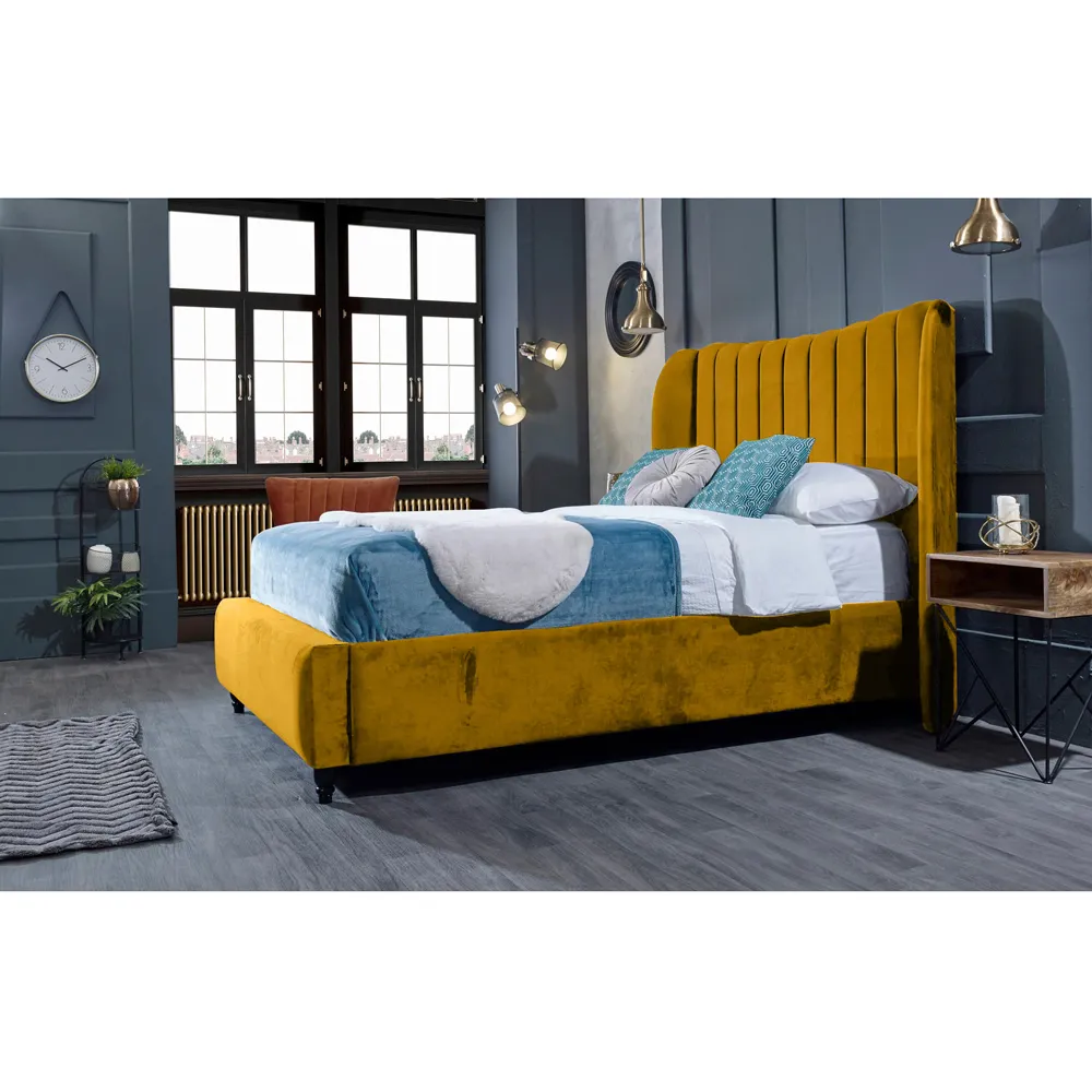 Carli Super King Size Bed Frame with Lined Headboard - Orange, Velvet
