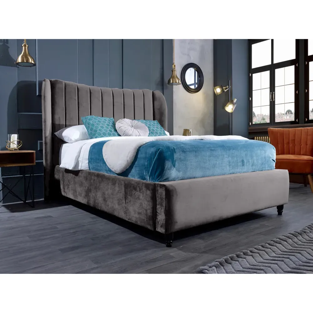 Carli Super King Size Bed Frame with Lined Headboard - Silver, Velvet