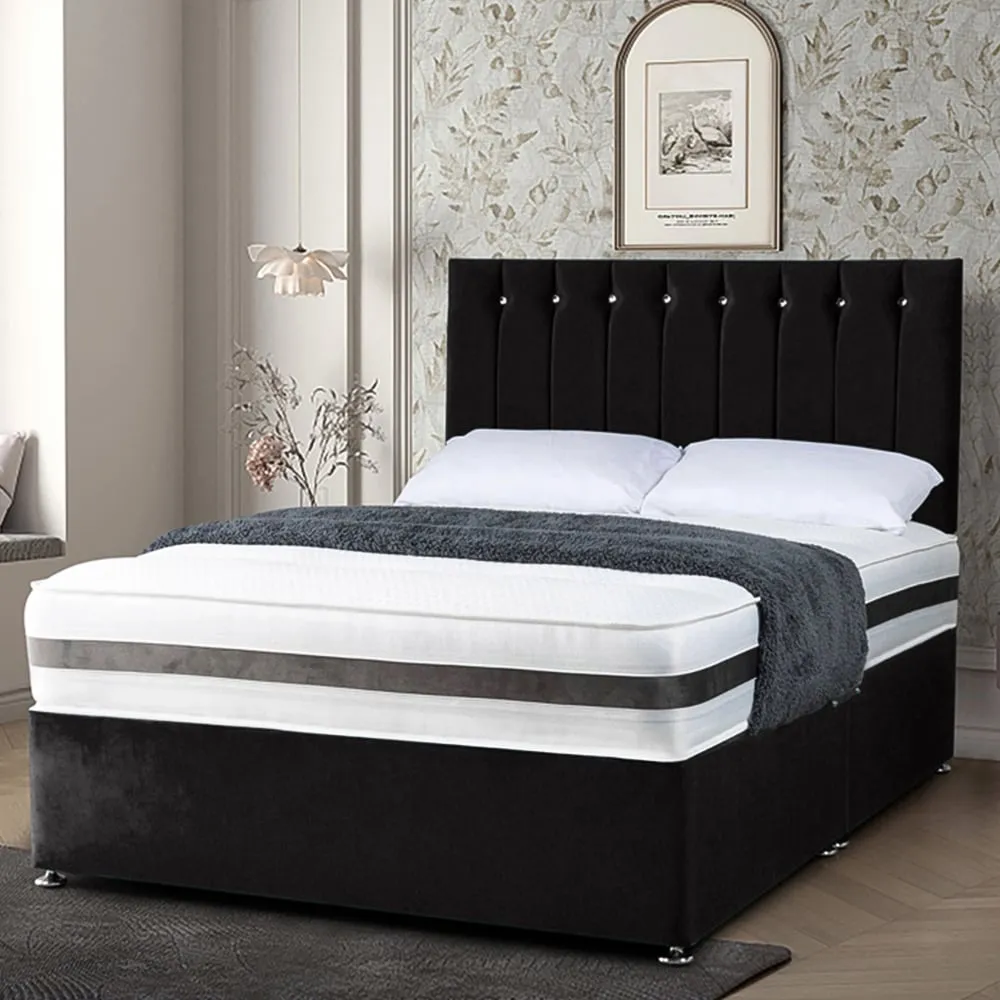 Cocoon Double Divan Bed with Headboard - Black, Velvet