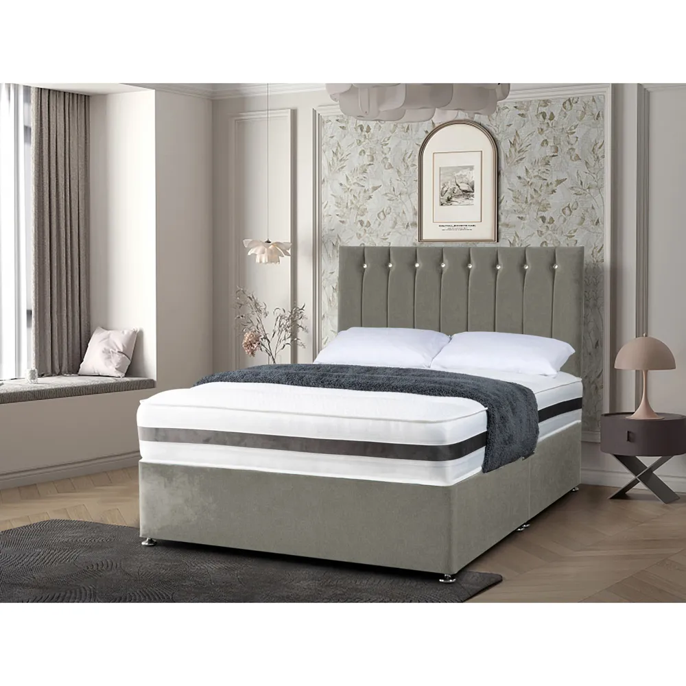 Cocoon Double Divan Bed with Headboard - Grey, Velvet