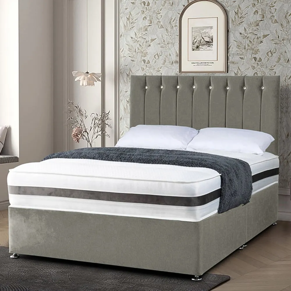 Cocoon Double Divan Bed with Headboard - Grey, Velvet