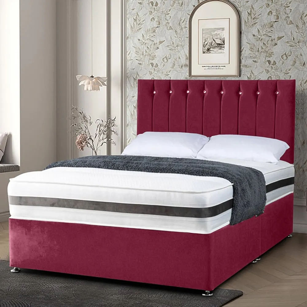 Cocoon Double Divan Bed with Headboard - Maroon, Velvet
