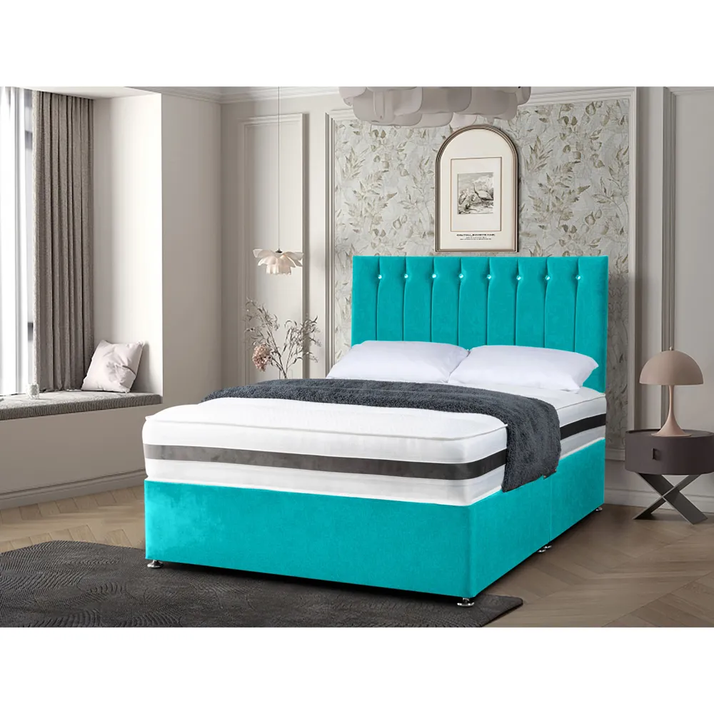 Cocoon Double Divan Bed with Headboard - Teal, Velvet