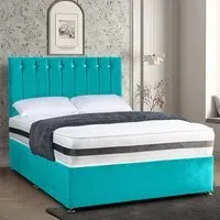 Cocoon Double Divan Bed with Headboard - Teal, Velvet