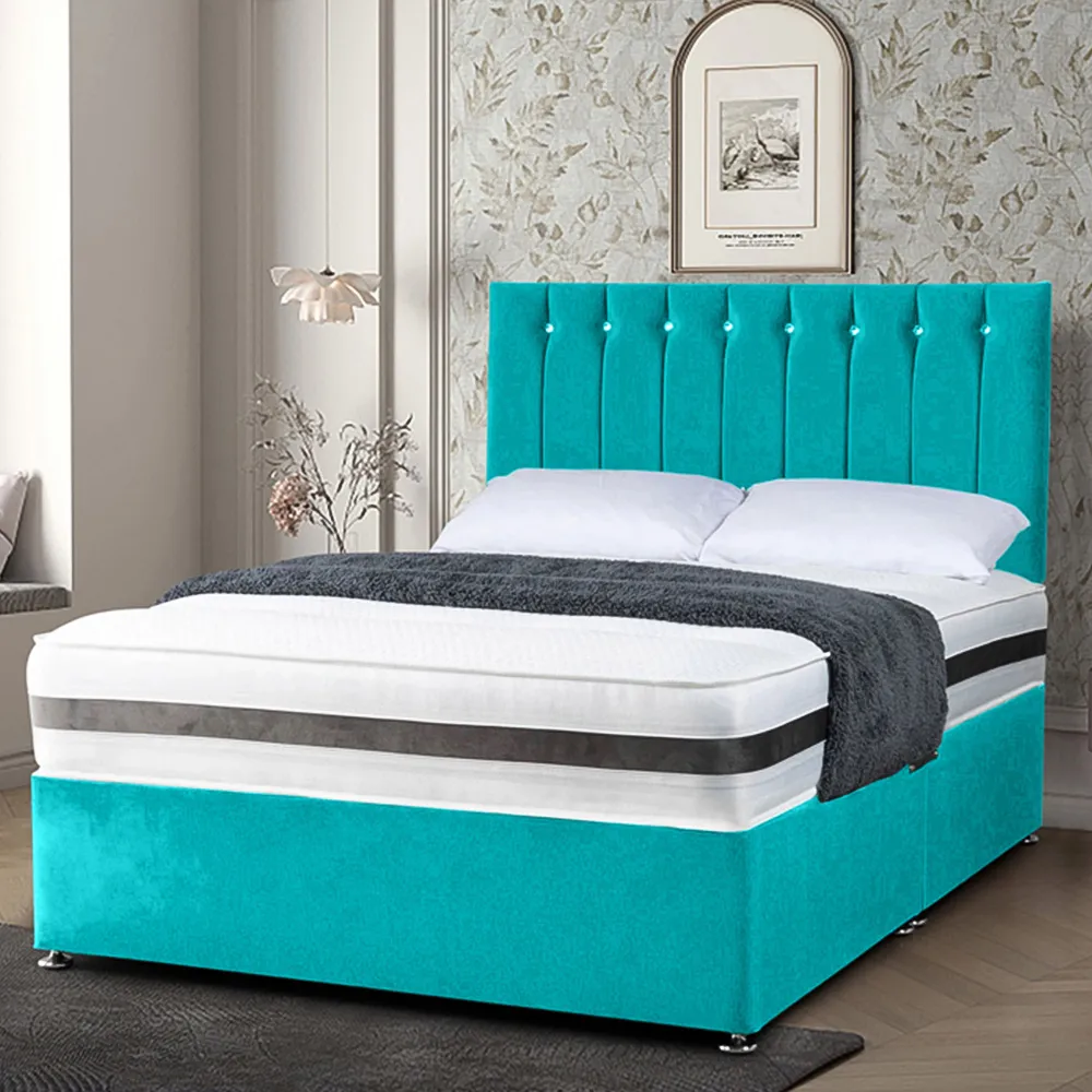 Cocoon Double Divan Bed with Headboard - Teal, Velvet