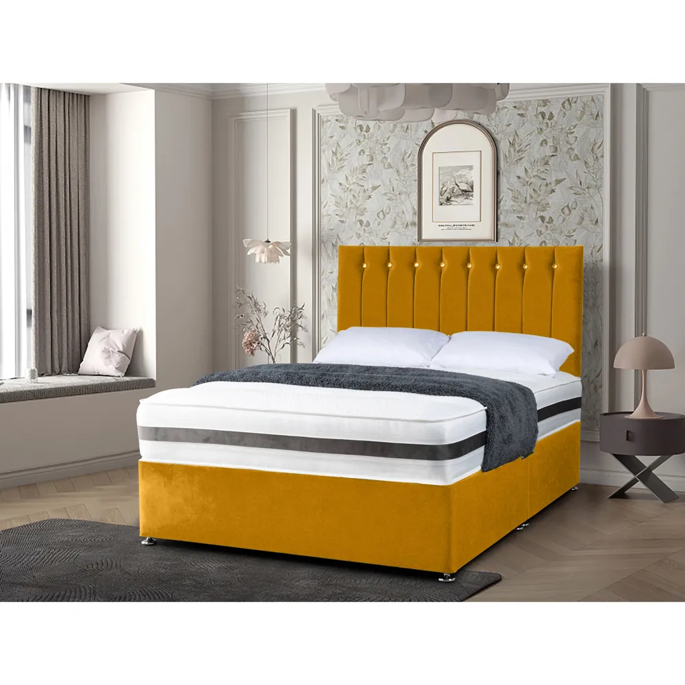 Cocoon Single Divan Bed with Headboard - Mustard, Velvet