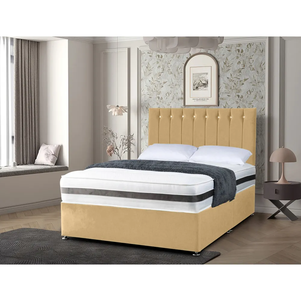 Cocoon Small Double Divan Bed with Headboard - Cream, Velvet