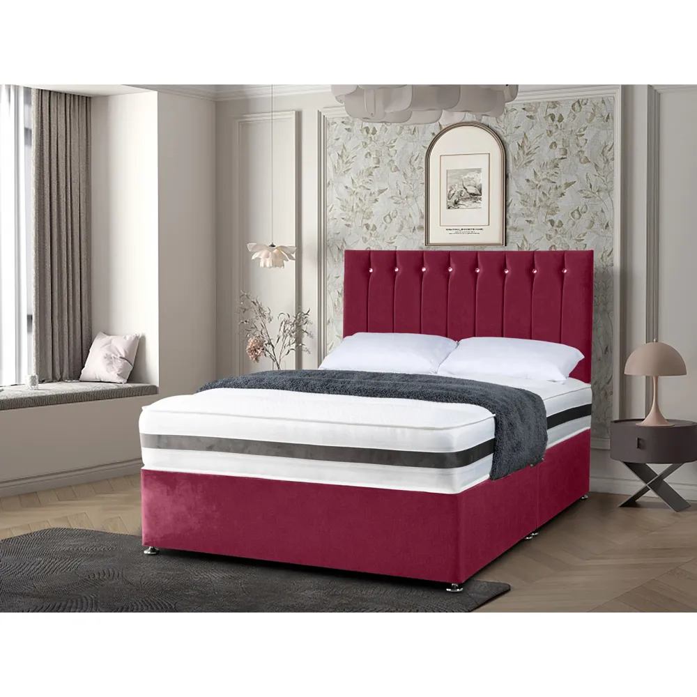 Cocoon Small Double Divan Bed with Headboard - Maroon, Velvet