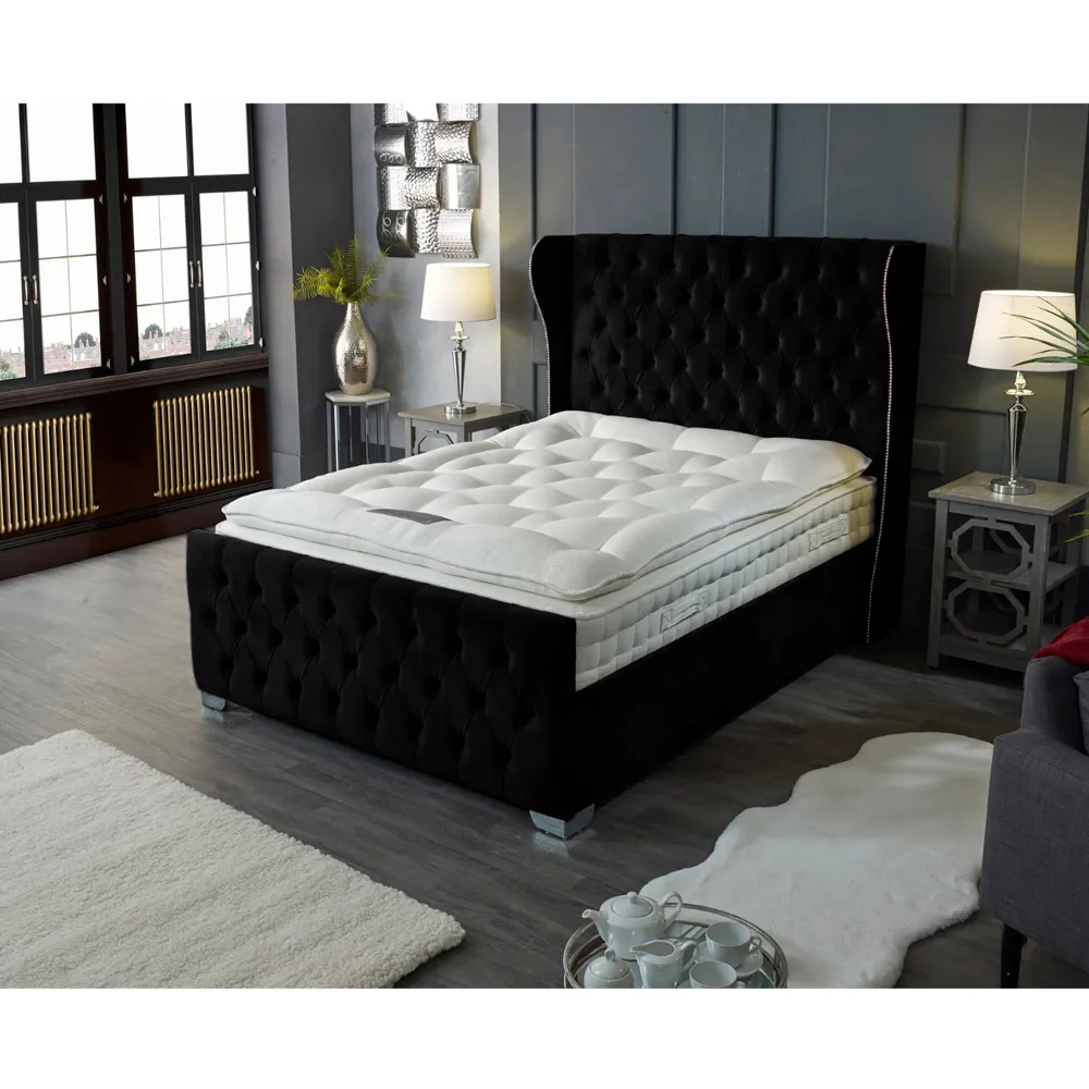 Colleen Double Bed Frame with Chesterfield Headboard - Black, Velvet