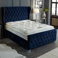 Colleen Double Bed Frame with Chesterfield Headboard - Blue, Velvet