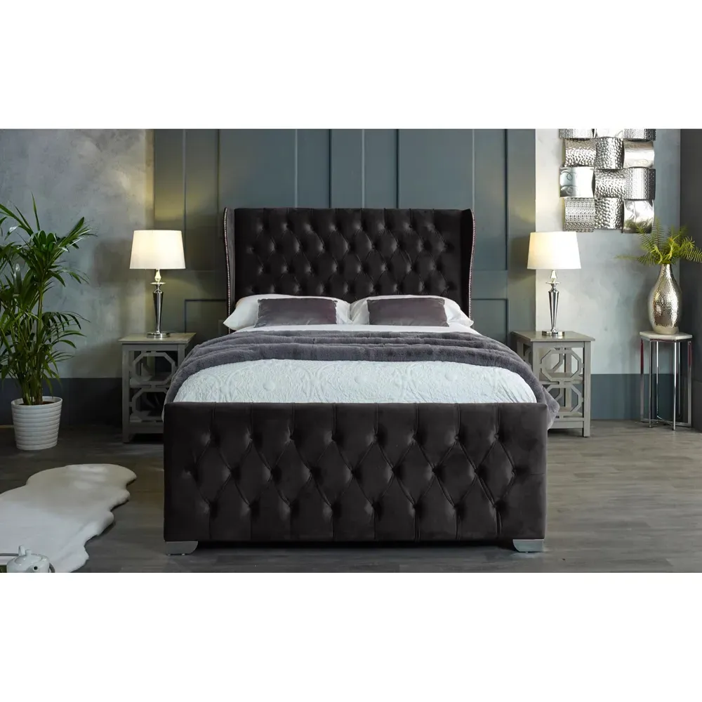 Colleen King Size Bed Frame with Chesterfield Headboard - Black, Velvet