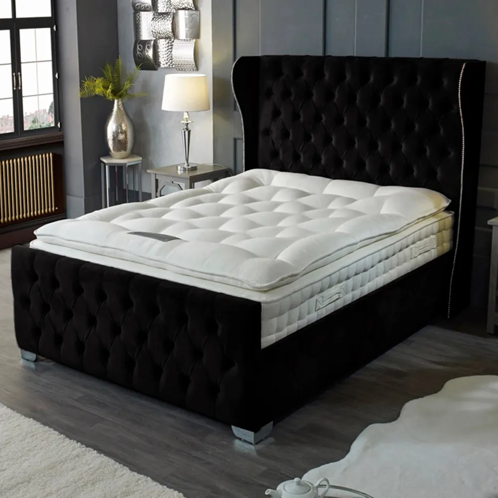 Colleen King Size Bed Frame with Chesterfield Headboard - Black, Velvet