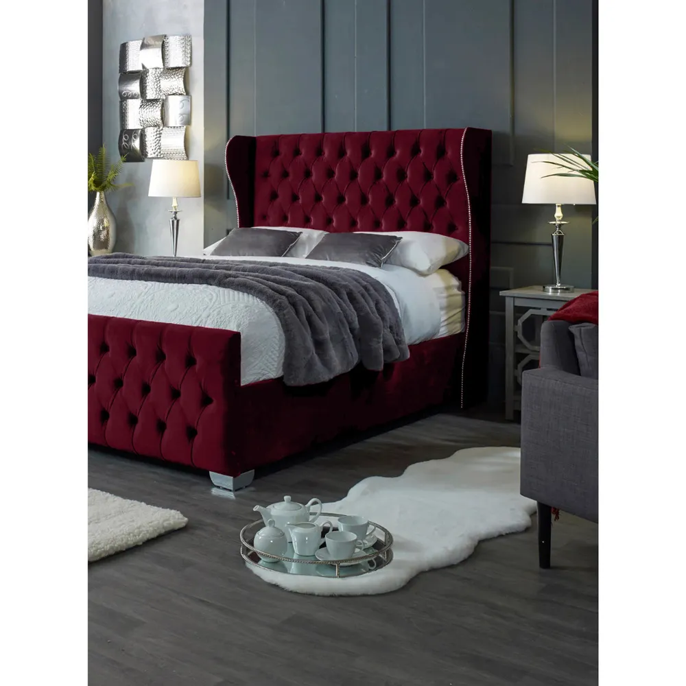 Colleen King Size Bed Frame with Chesterfield Headboard - Brown, Velvet