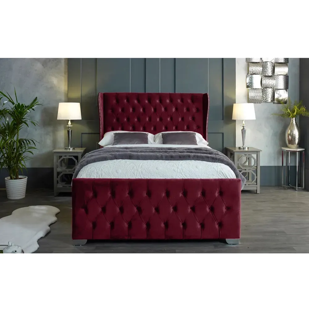 Colleen King Size Bed Frame with Chesterfield Headboard - Brown, Velvet