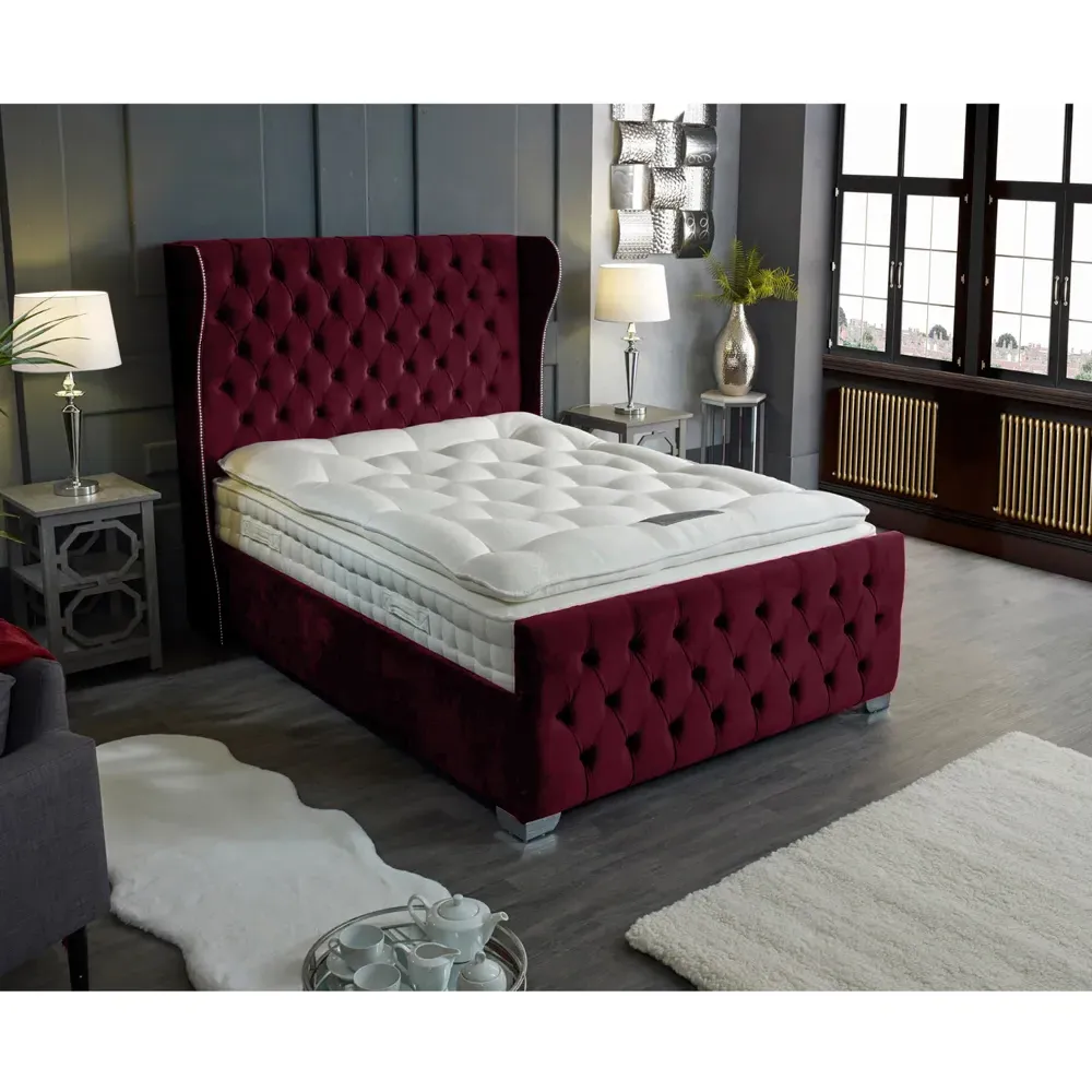 Colleen King Size Bed Frame with Chesterfield Headboard - Brown, Velvet