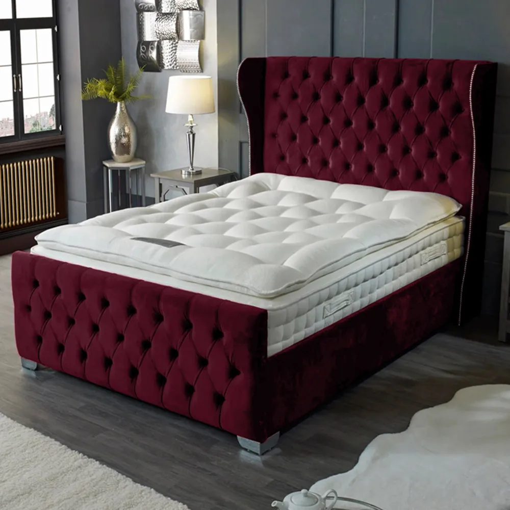 Colleen King Size Bed Frame with Chesterfield Headboard - Brown, Velvet