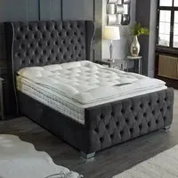 Colleen King Size Bed Frame with Chesterfield Headboard - Grey, Velvet