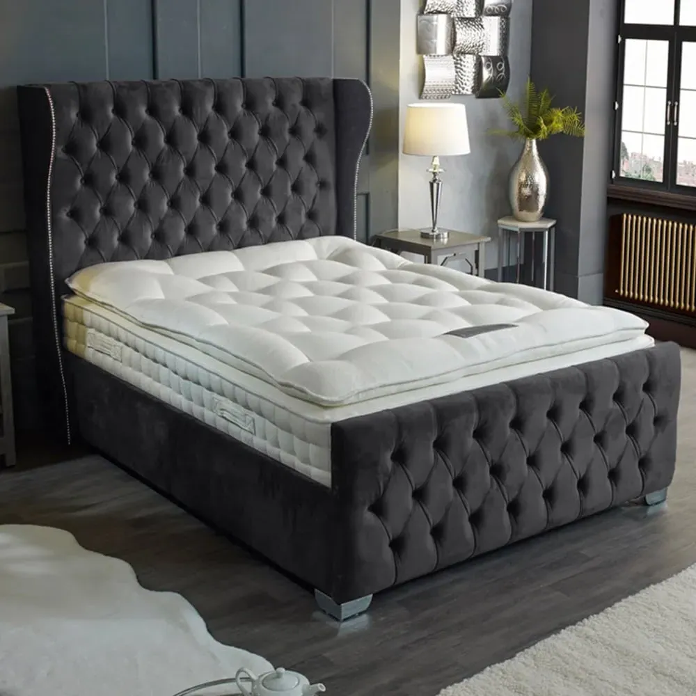 Colleen King Size Bed Frame with Chesterfield Headboard - Grey, Velvet image