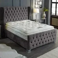 Colleen King Size Bed Frame with Chesterfield Headboard - Silver, Velvet