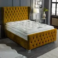 Colleen Super King Bed Frame with Chesterfield Headboard - Mustard, Velvet