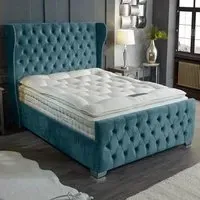 Colleen Super King Size Bed Frame with Chesterfield Headboard - Blue, Velvet