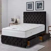 Comfyzone Double Divan Bed with Chesterfield Headboard - Black, Velvet