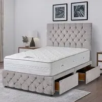 Comfyzone Double Divan Bed with Chesterfield Headboard - Silver, Velvet